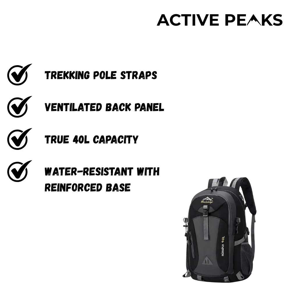 Men's Backpack 40L Waterproof Hiking Rucksack with Trekking Pole Straps