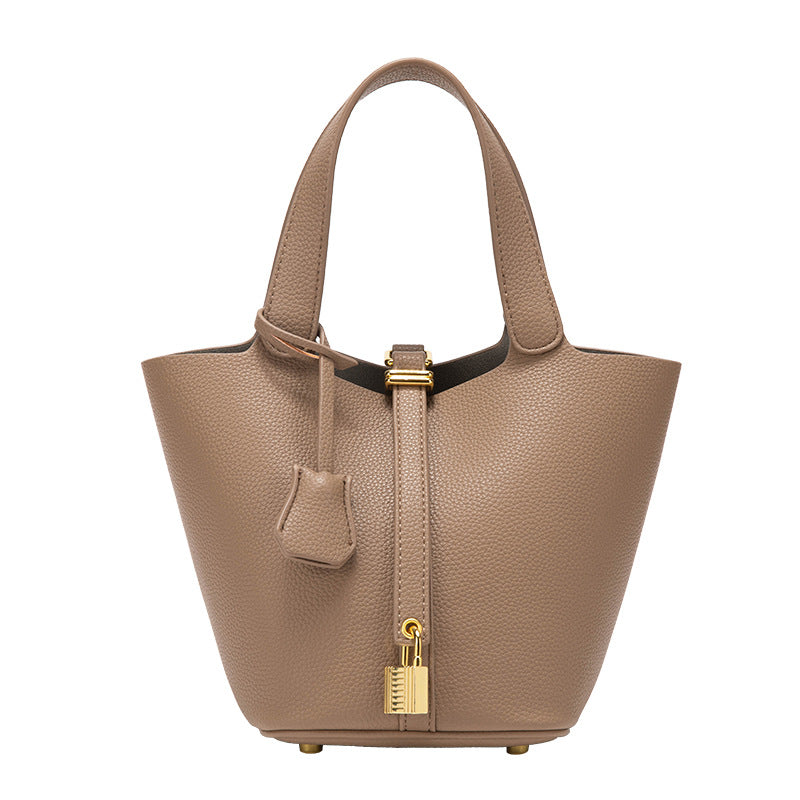 Women’s Elegant Top Handle Handbag with Gold Accent Lock