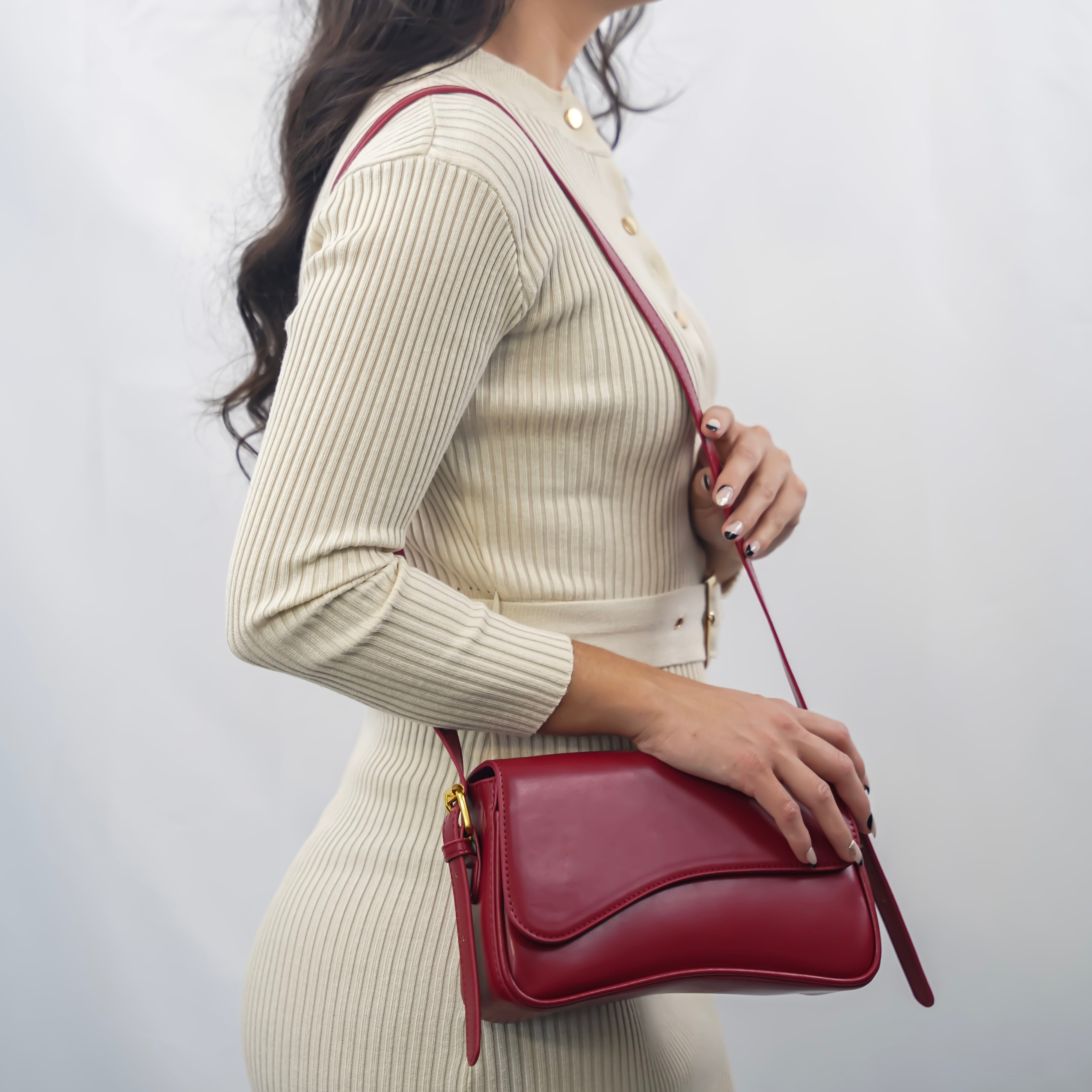 Women’s Curved Flap Bag with Adjustable Shoulder Strap