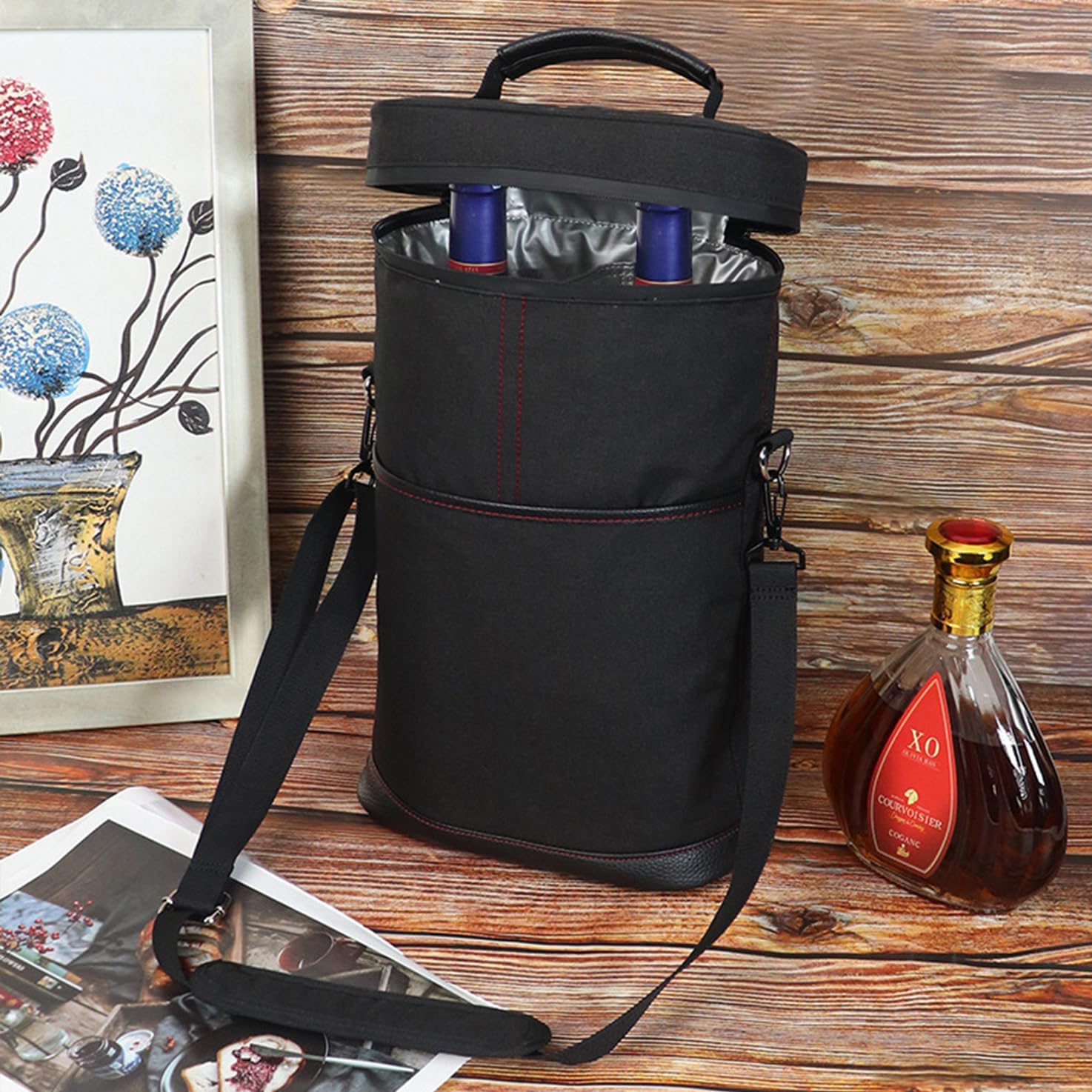Insulated Wine Tote Bag For Two Bottles With Leakproof Divider And Strap