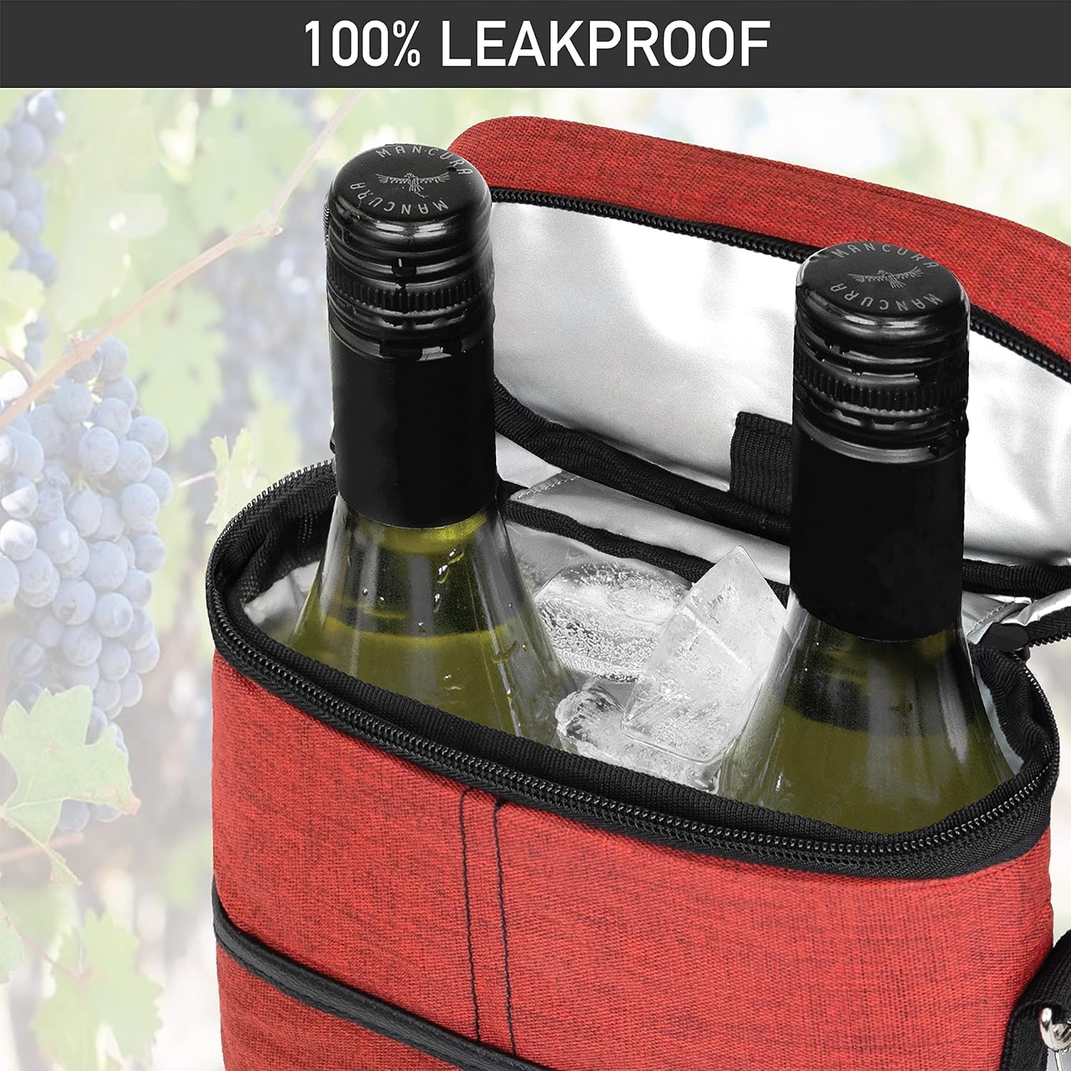 Insulated Wine Tote Bag For Two Bottles With Leakproof Divider And Strap