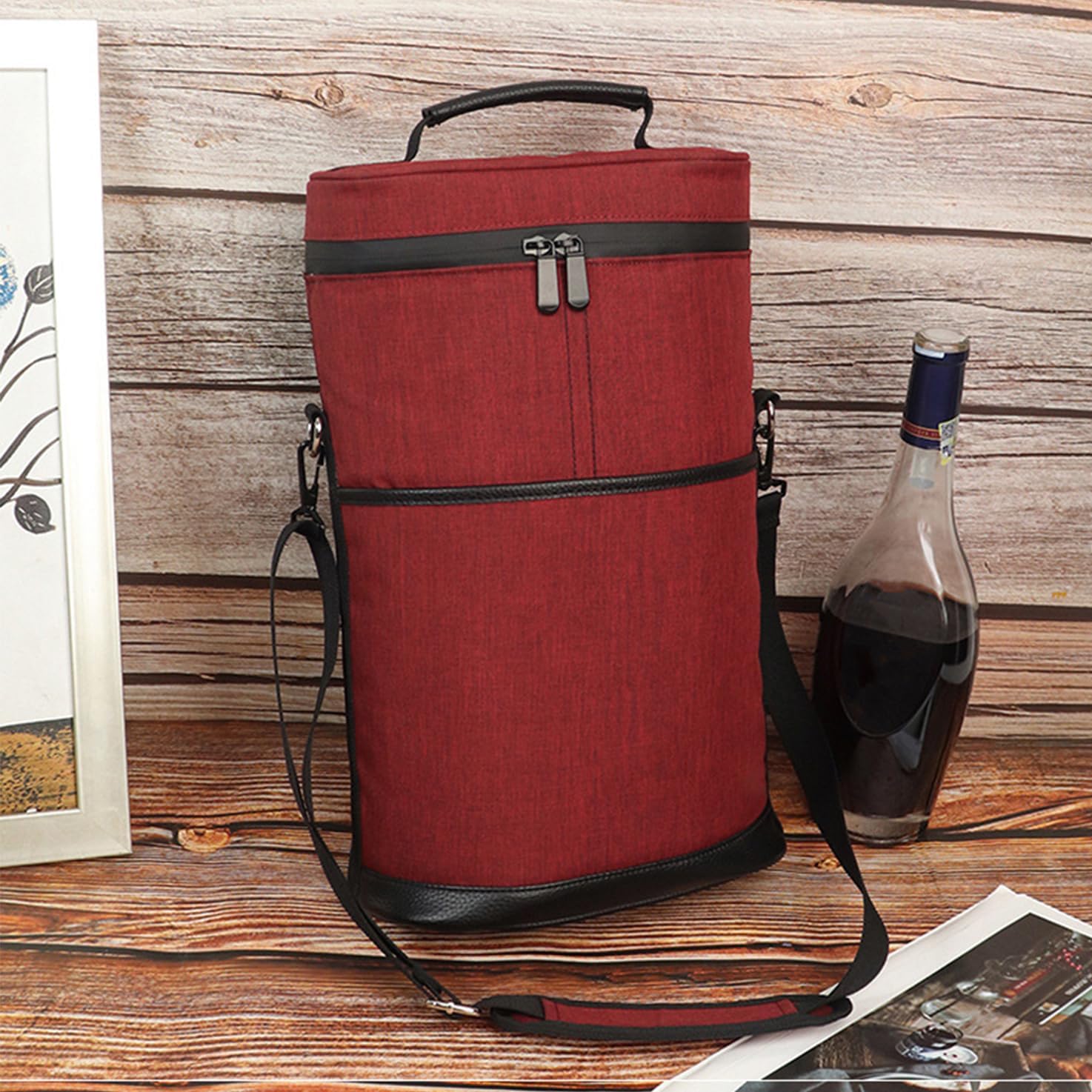 Insulated Wine Tote Bag For Two Bottles With Leakproof Divider And Strap