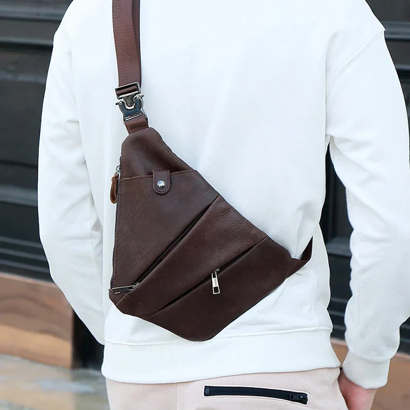 Men's Urban Geometric Leather Crossbody Bag