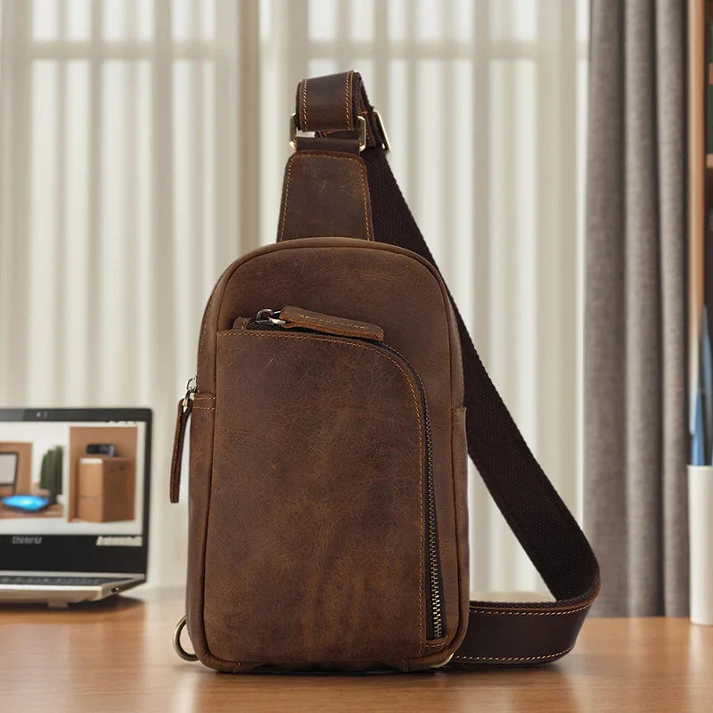 Olive | Men's Heritage Travel Leather Crossbody Bag