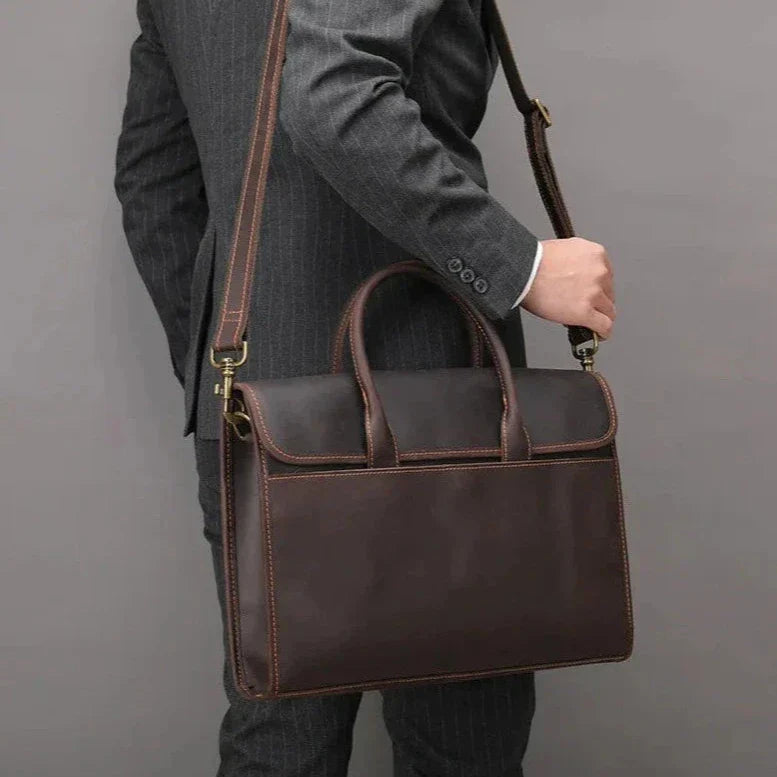Men's Genuine Leather Business Briefcase Crossbody Messenger Bag