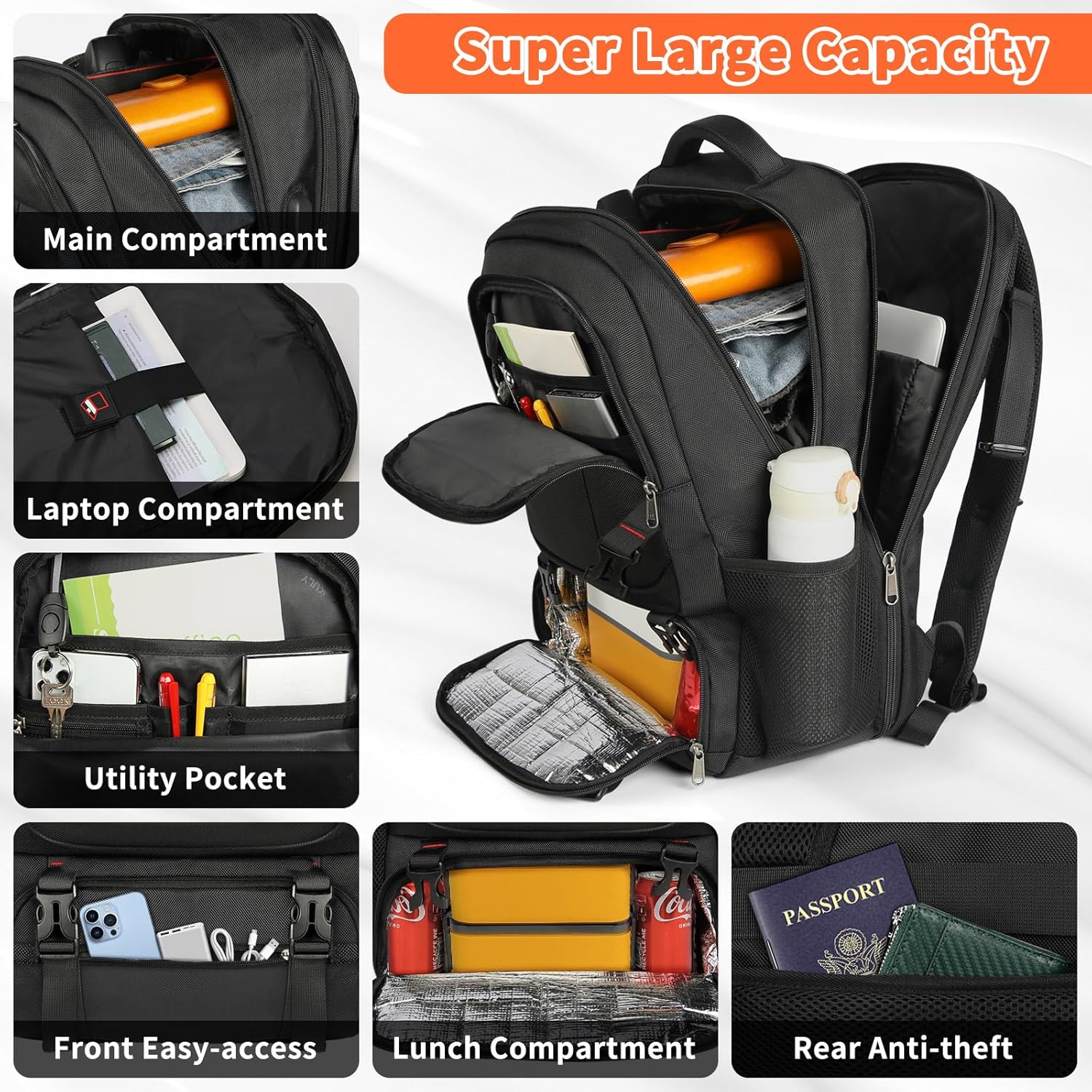 Travel Laptop Backpack with Insulated Meal Pocket and USB Charging