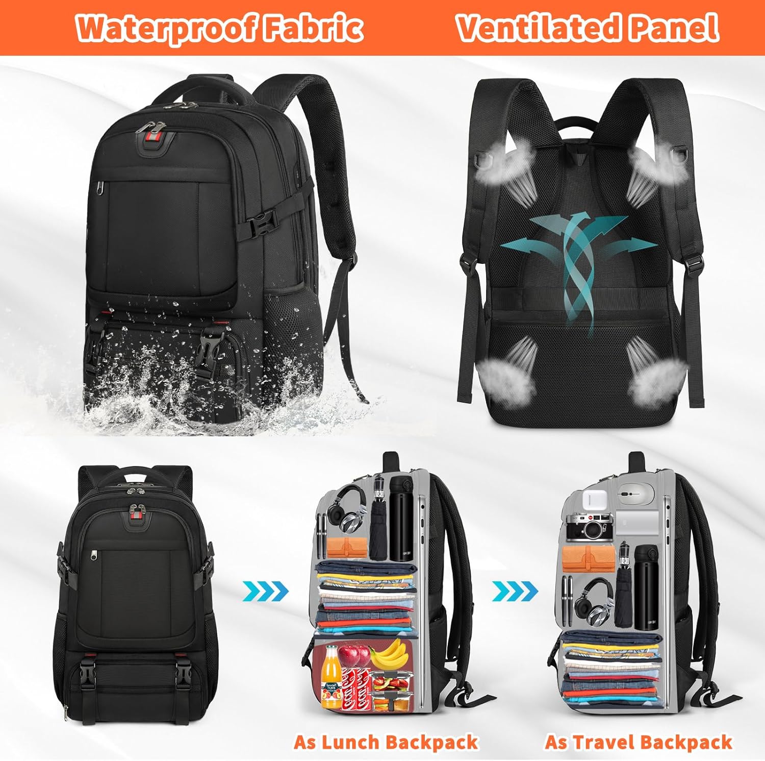 Travel Laptop Backpack with Insulated Meal Pocket and USB Charging