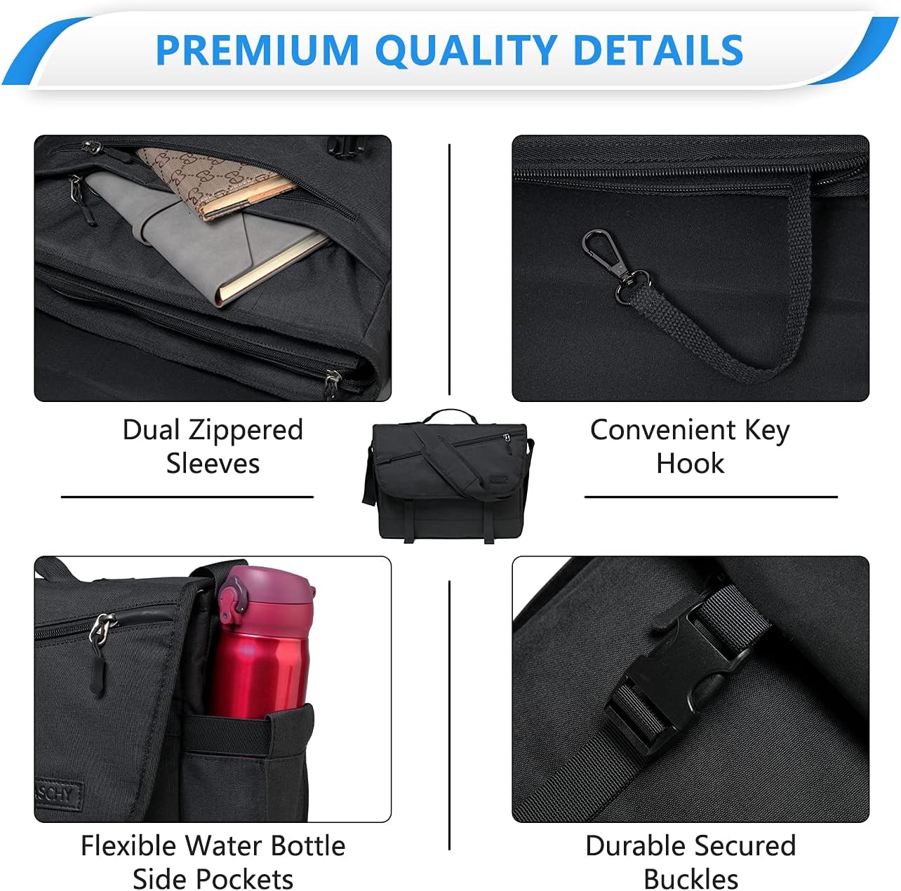 Water-Resistant Laptop Bag with Padded Compartment and Travel Sleeve