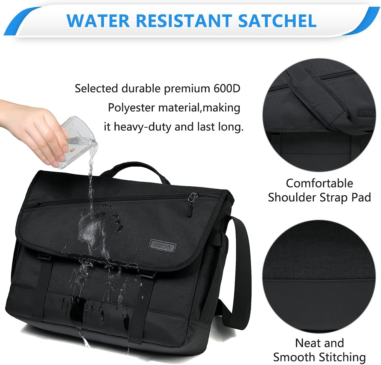 Water-Resistant Laptop Bag with Padded Compartment and Travel Sleeve