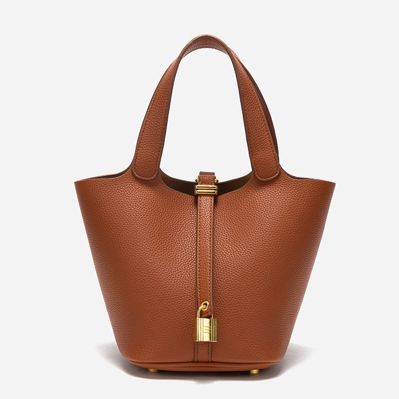 Women’s Elegant Top Handle Handbag with Gold Accent Lock