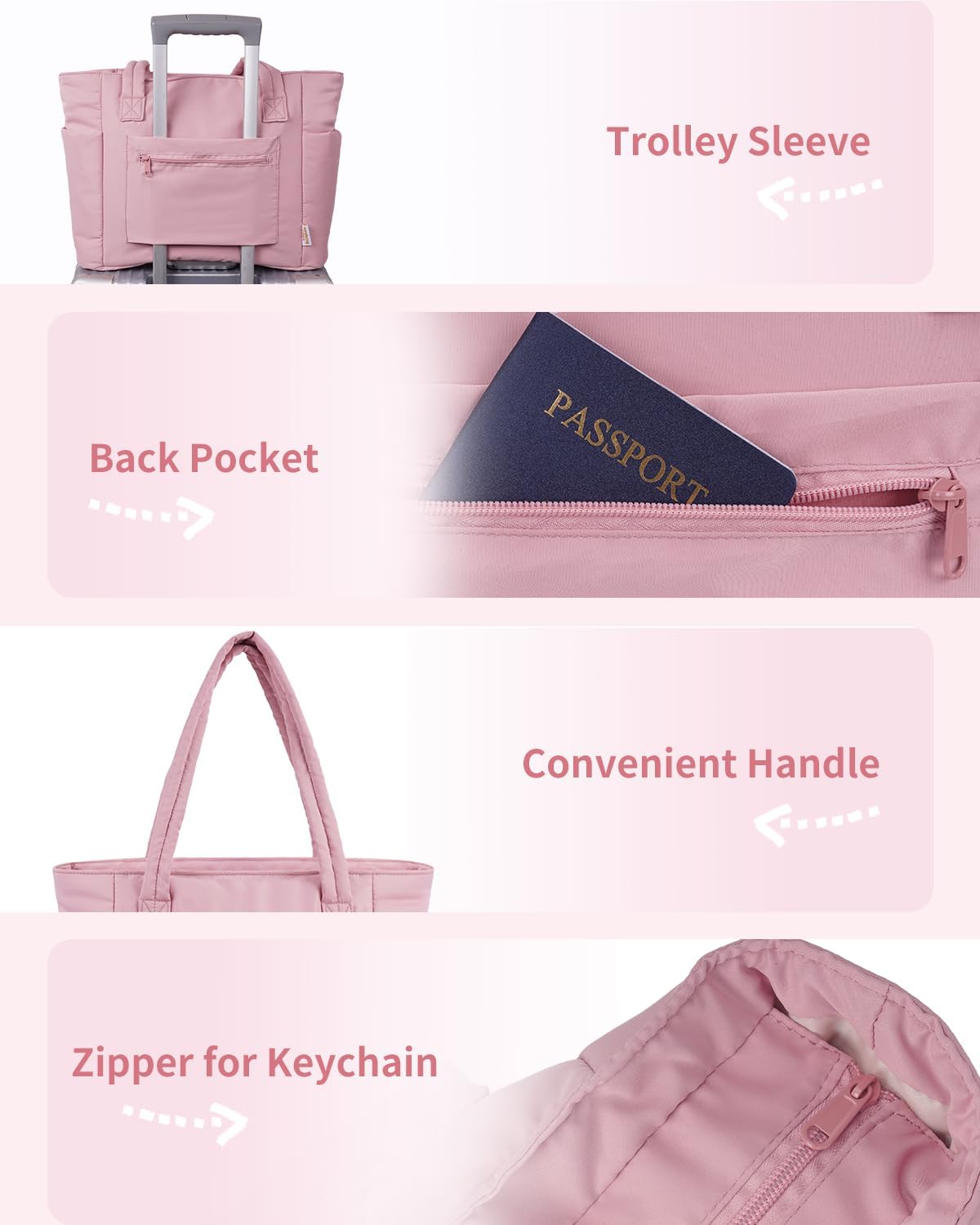 Quilted Work Travel Tote with Cup Holder and Padded Sleeve for Laptop