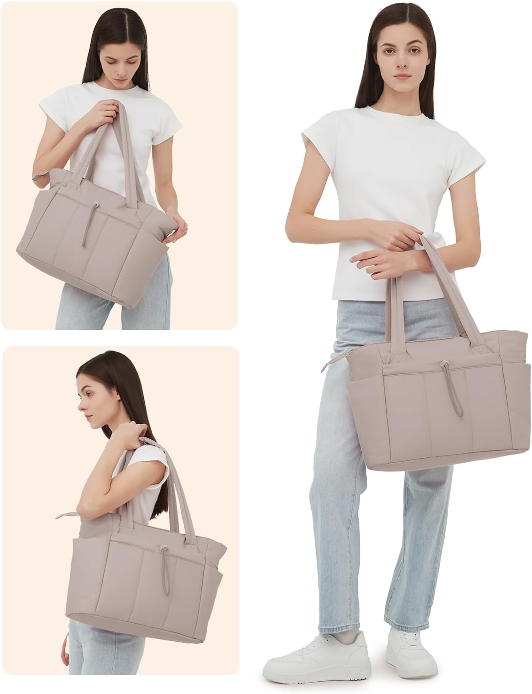 Quilted Work Travel Tote with Cup Holder and Padded Sleeve for Laptop