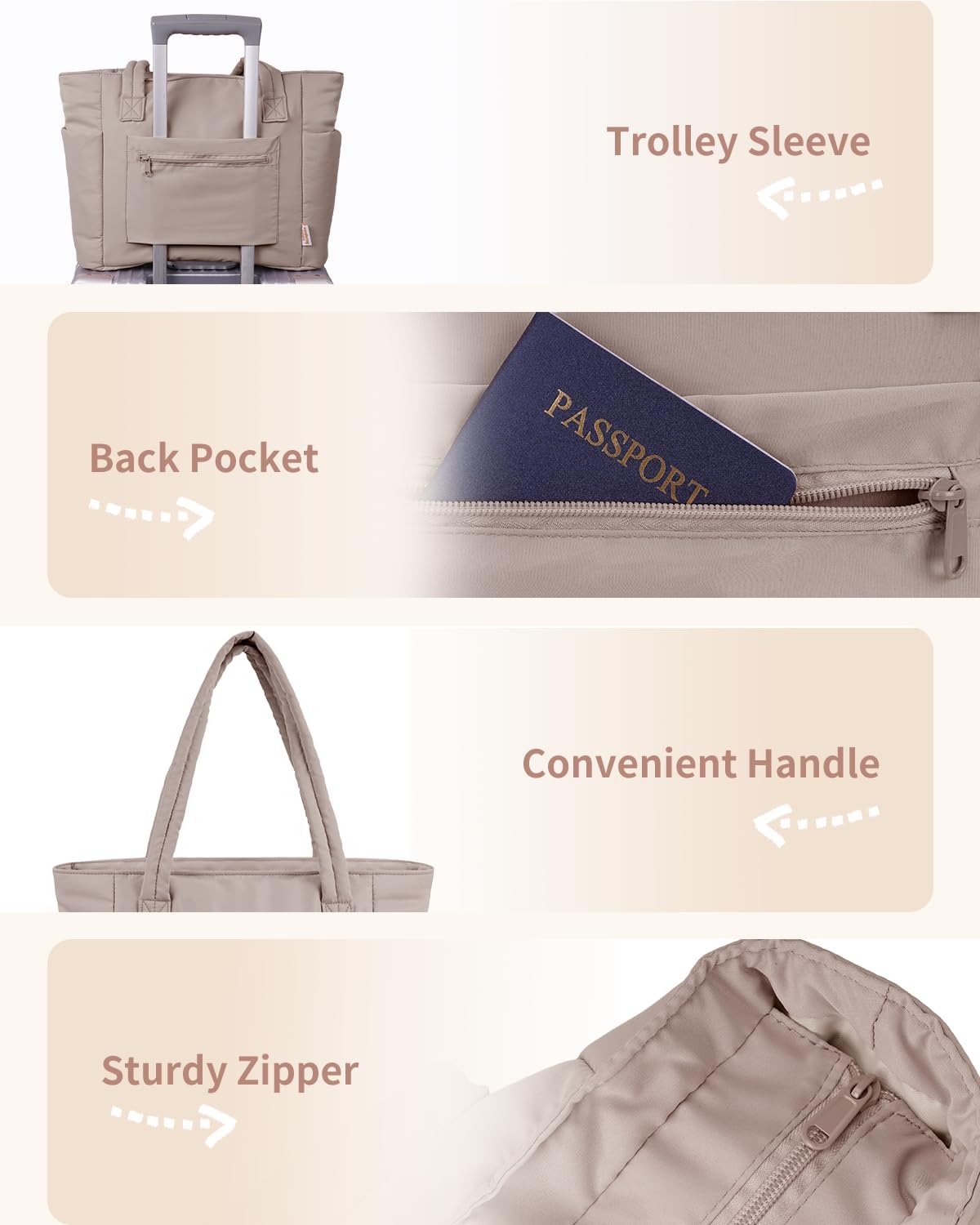 Quilted Work Travel Tote with Cup Holder and Padded Sleeve for Laptop