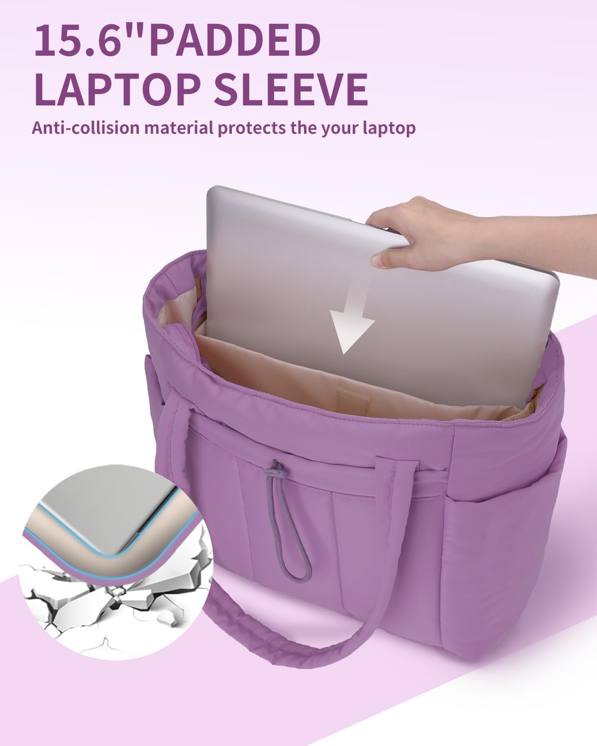 Quilted Work Travel Tote with Cup Holder and Padded Sleeve for Laptop