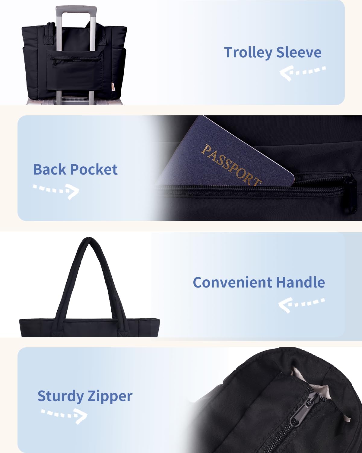 Quilted Work Travel Tote with Cup Holder and Padded Sleeve for Laptop