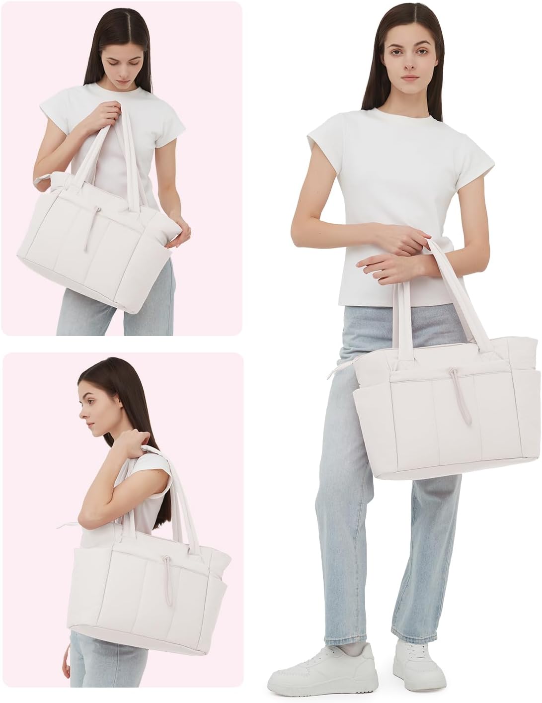 Quilted Work Travel Tote with Cup Holder and Padded Sleeve for Laptop