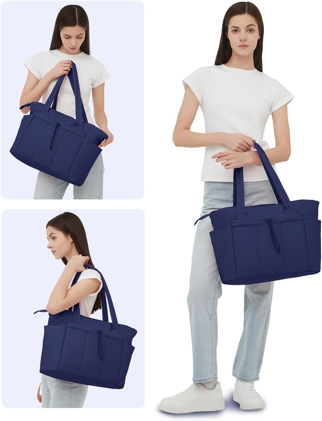 Quilted Work Travel Tote with Cup Holder and Padded Sleeve for Laptop