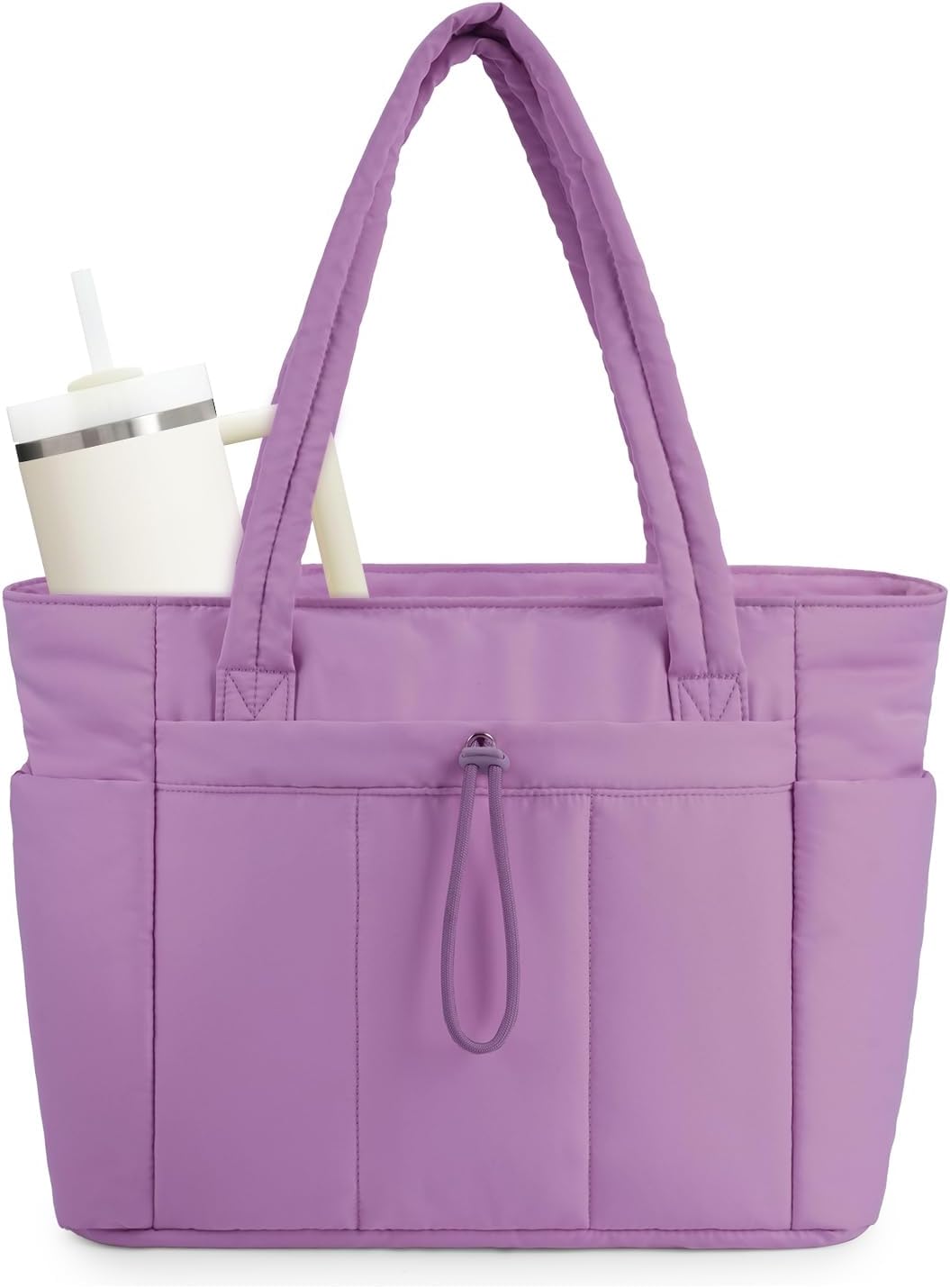 Quilted Work Travel Tote with Cup Holder and Padded Sleeve for Laptop
