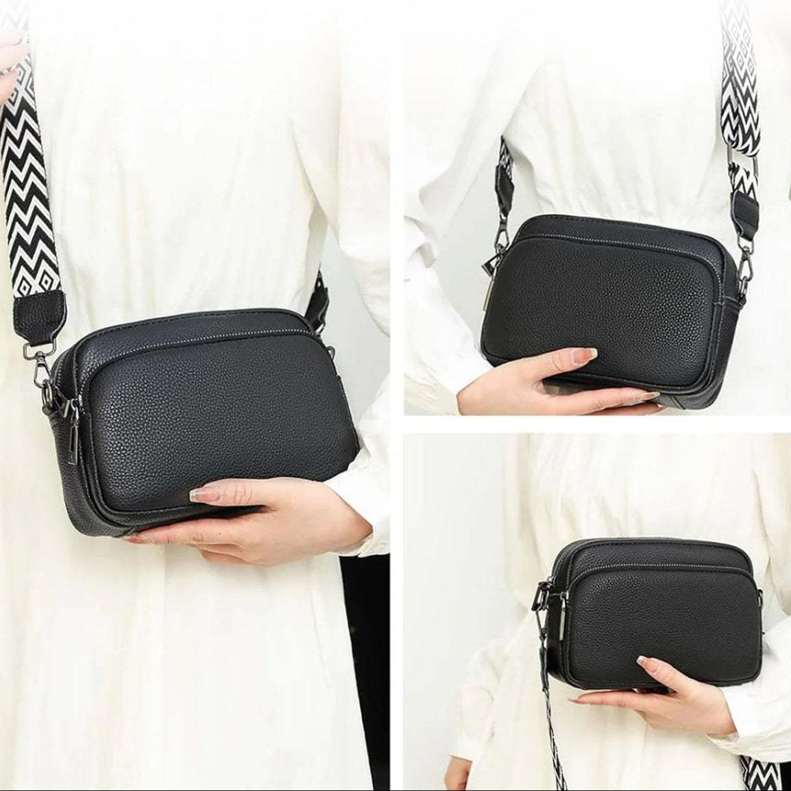 Sophia | Chic Leather Crossbody Camera Bag with Guitar Strap