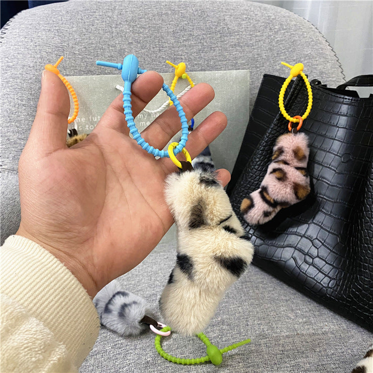 Leopard Print Twist Kink Girl Fashion Creative Bag Pendant Car Key Chain School Bag Cute Plush Mobile Phone Case Accessories