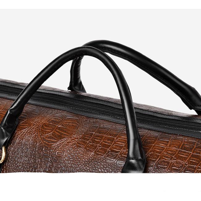 Aston | Large Crocodile-Embossed Leather Travel Garment Duffle Bag