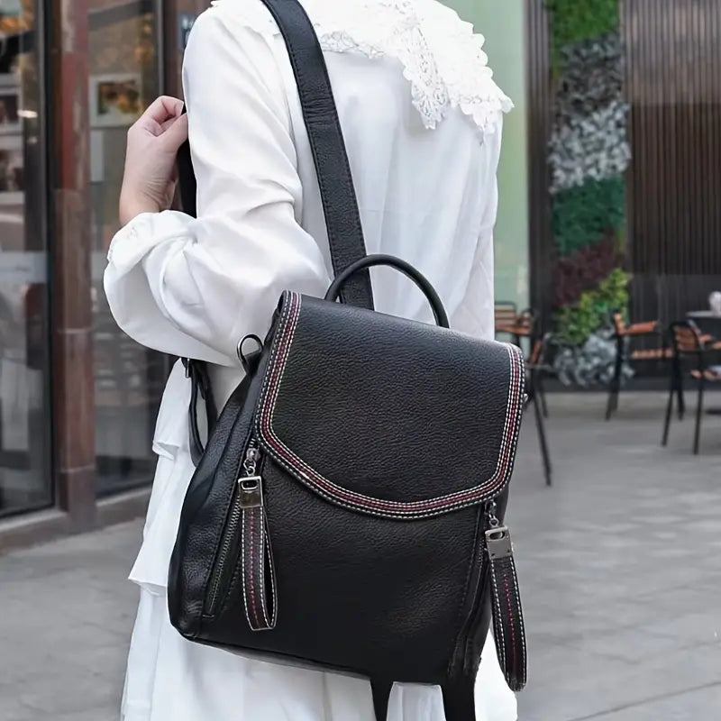Women's Genuine Leather Flap Travel Backpack