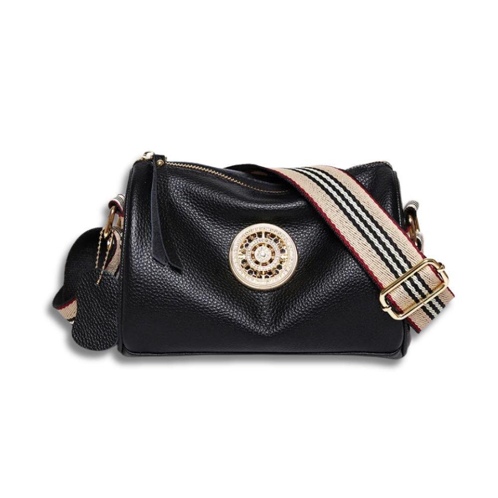 Aria | Women's Genuine Leather Small Crossbody Bag with Striped Strap