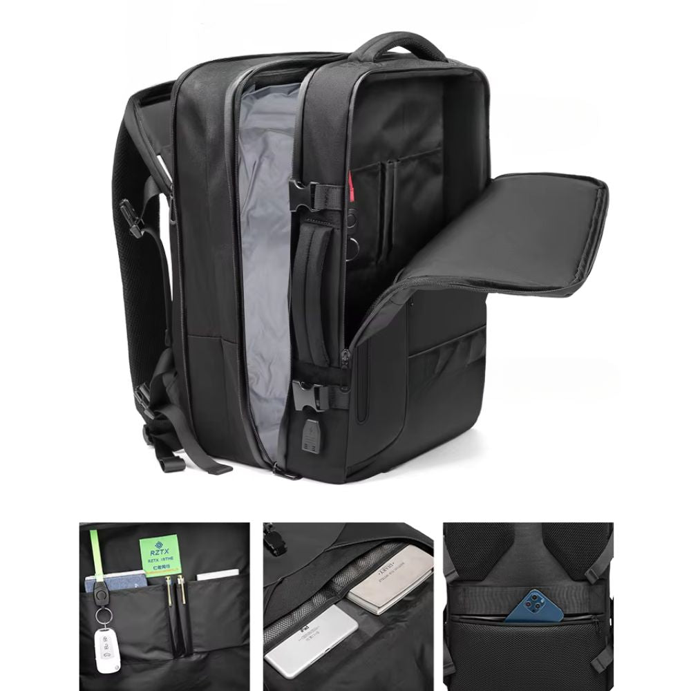 Men's Air Compression Expandable Laptop Travel Backpack with USB Charging