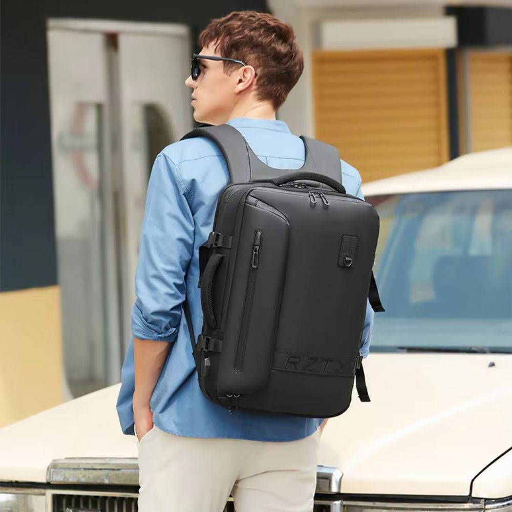 Men's Air Compression Expandable Laptop Travel Backpack with USB Charging