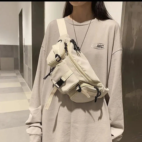 Bella | Women's Cream Multi-Pocket Crossbody Bum Travel Bag