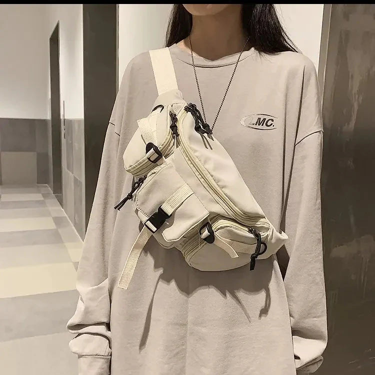 Bella | Women's Cream Multi-Pocket Crossbody Bum Travel Bag