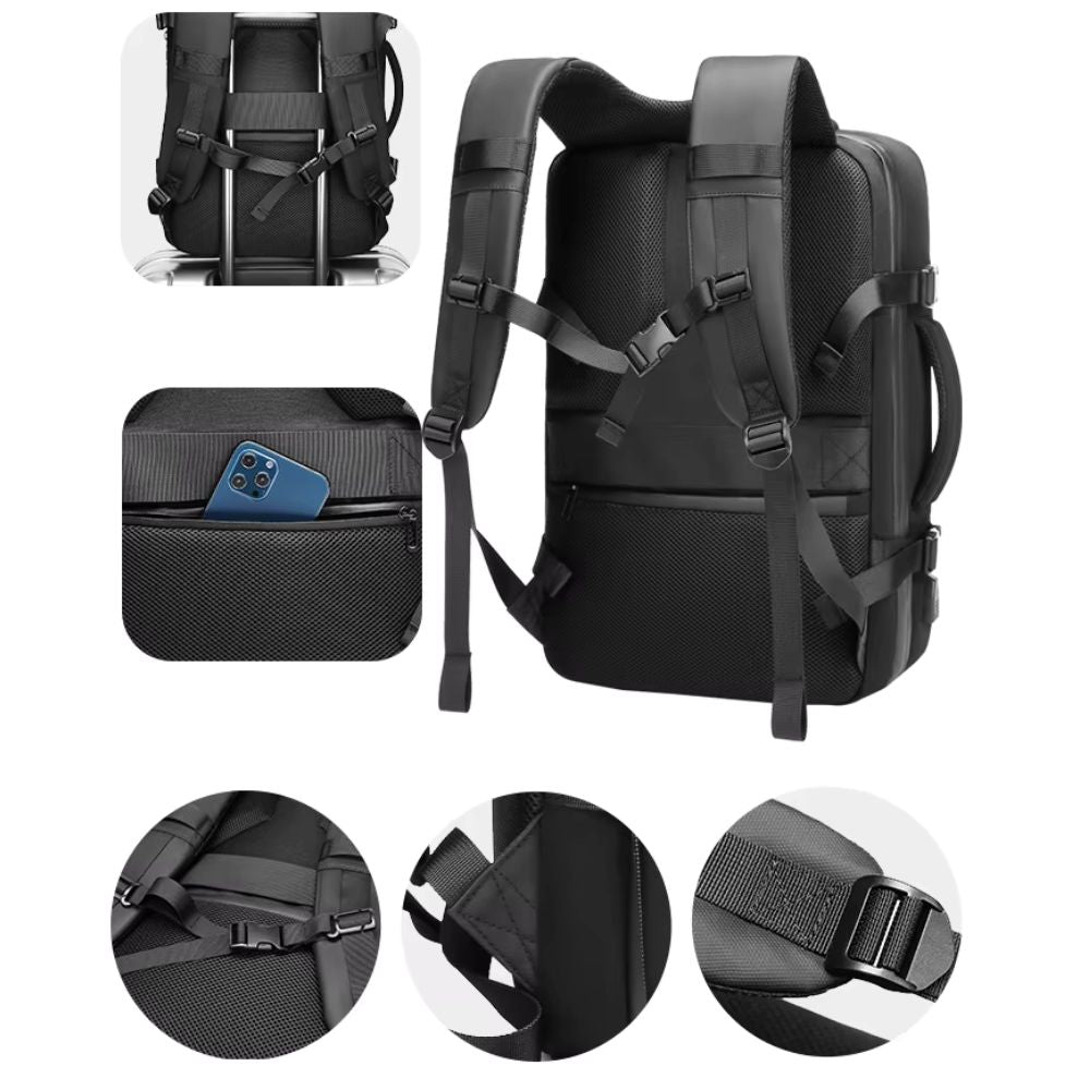 Men's Air Compression Expandable Laptop Travel Backpack with USB Charging