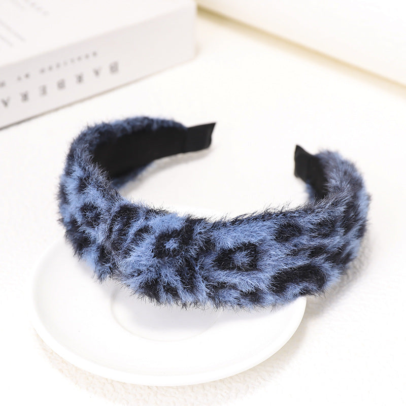 Autumn and Winter Vintage Small Fragrant Wind Mink Hair Leopard Pattern Wavy Dot Middle Twist Hair Band Wide Edge Hair Clip C743