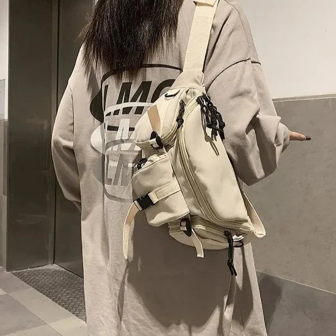 Bella | Women's Cream Multi-Pocket Crossbody Bum Travel Bag