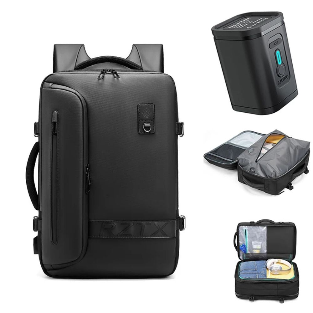 Men's Air Compression Expandable Laptop Travel Backpack with USB Charging