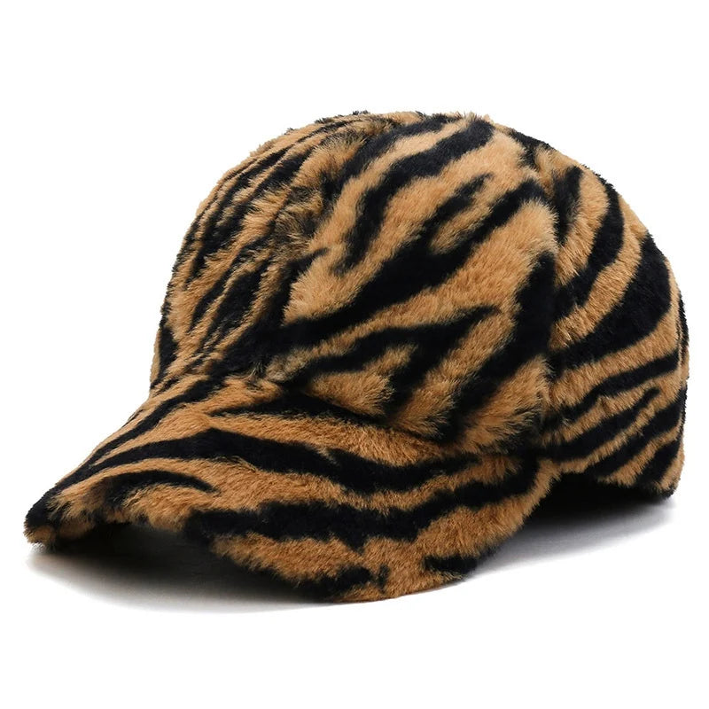 Short Brim Leopard Print Adjustable Women Baseball Cap Zebra Stripes Autumn Winter Short Plush Dad Hat Snapback