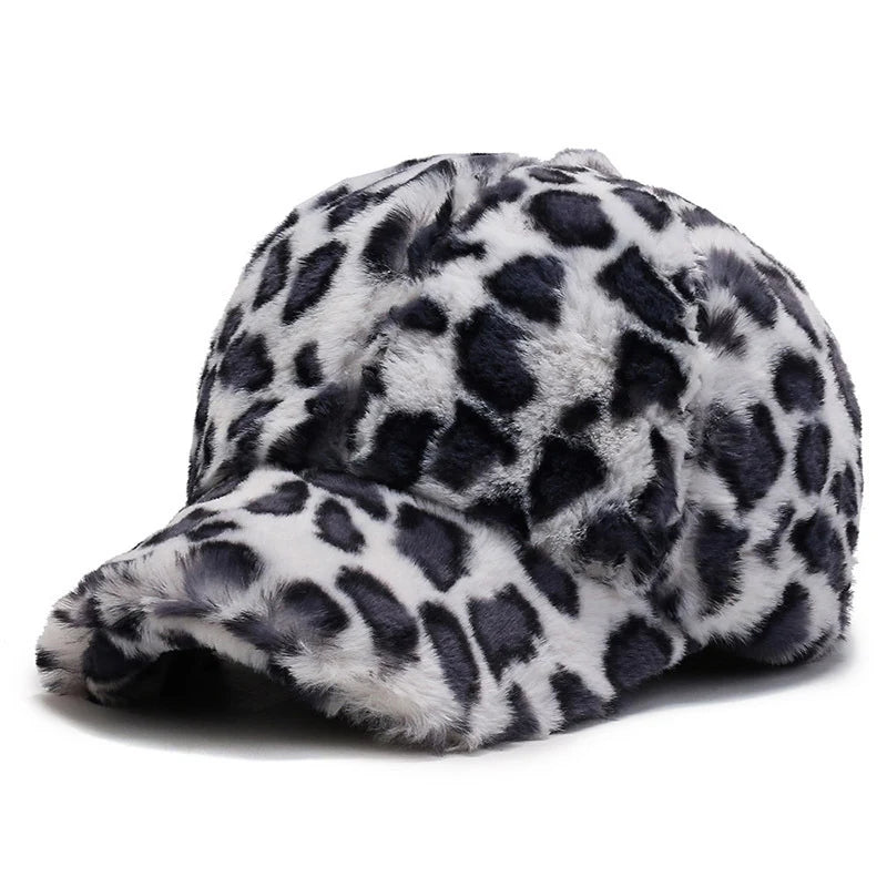 Short Brim Leopard Print Adjustable Women Baseball Cap Zebra Stripes Autumn Winter Short Plush Dad Hat Snapback