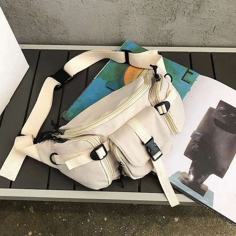 Bella | Women's Cream Multi-Pocket Crossbody Bum Travel Bag