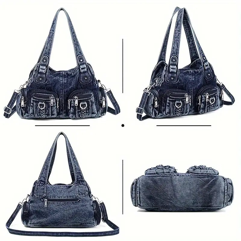Sage | Women's Vintage Washed Denim Crossbody Messenger Bag