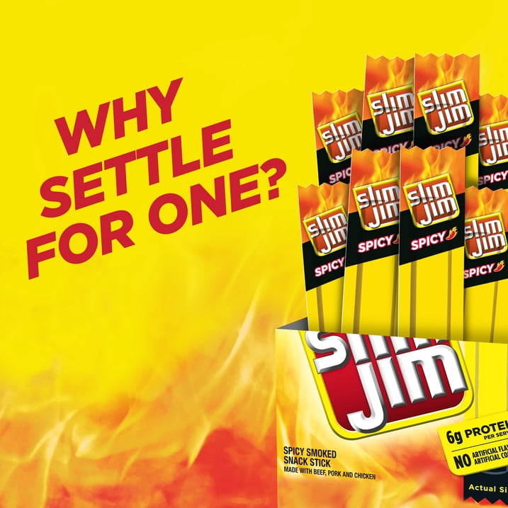 Slim Jim Smoked Meat Sticks, Original Flavor Savory Snack Sticks, Made with Real Meat, High Protein Smoked Snack, Convenient Travel Snack for Road Trips and Flights