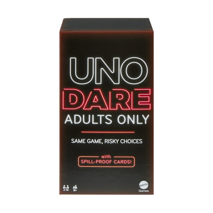 UNO Dare Adults Only Card Game, 2-10 Players, Waterproof Cards and Dice for Bold Adult Game Night, Naughty Dares and Wild Challenges Edition, Walmart Exclusive Party Game for Friends and Couples