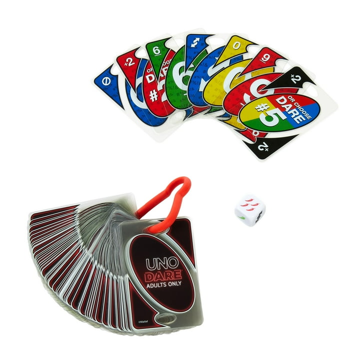 UNO Dare Adults Only Card Game, 2-10 Players, Waterproof Cards and Dice for Bold Adult Game Night, Naughty Dares and Wild Challenges Edition, Walmart Exclusive Party Game for Friends and Couples