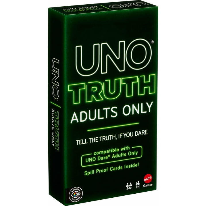 UNO Truth Adults Only Card Game, 4-Level Raciness Play, Bold Truth Questions Card Game for Adult Game Night, Perfect for Travel, Dorm, Camping and Party, Fun Icebreaker Game for Friends and Couples