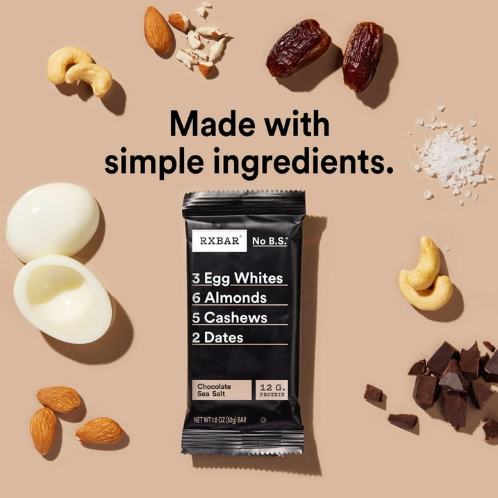 RXBAR Chocolate Sea Salt Protein Bars, 10 Count, Gluten Free Whole Food Protein Bar Made with Egg Whites and Dates, Clean Ingredient Snack for Post Workout and Travel