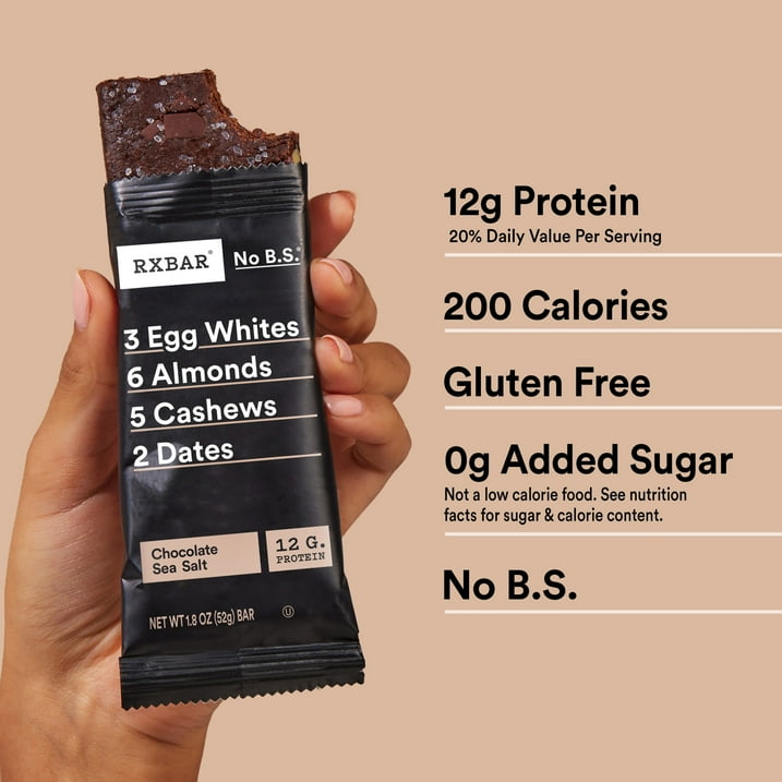RXBAR Chocolate Sea Salt Protein Bars, 10 Count, Gluten Free Whole Food Protein Bar Made with Egg Whites and Dates, Clean Ingredient Snack for Post Workout and Travel