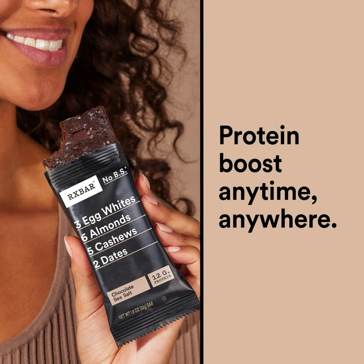 RXBAR Chocolate Sea Salt Protein Bars, 10 Count, Gluten Free Whole Food Protein Bar Made with Egg Whites and Dates, Clean Ingredient Snack for Post Workout and Travel