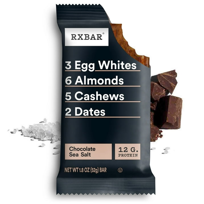 RXBAR Chocolate Sea Salt Protein Bars, 10 Count, Gluten Free Whole Food Protein Bar Made with Egg Whites and Dates, Clean Ingredient Snack for Post Workout and Travel