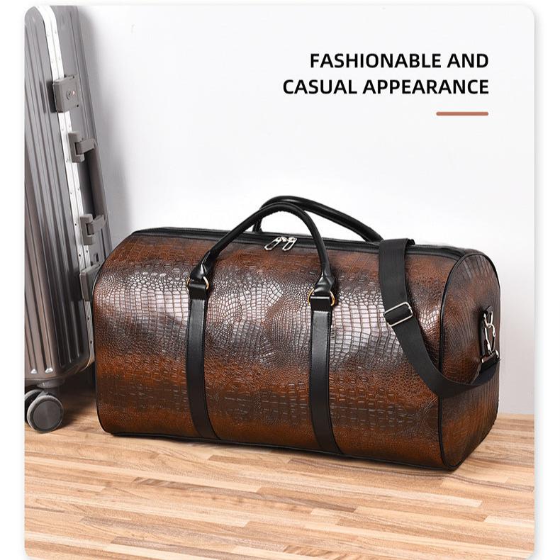 Aston | Large Crocodile-Embossed Leather Travel Garment Duffle Bag