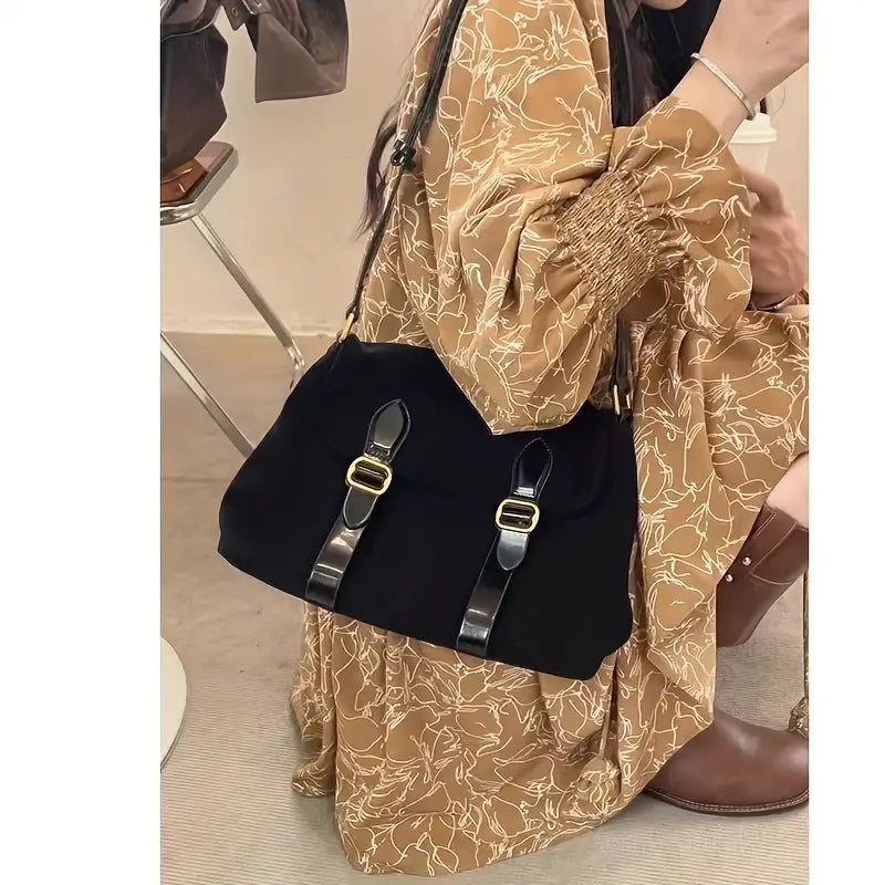 Women's Vintage Double Buckle Crossbody Messenger Bag