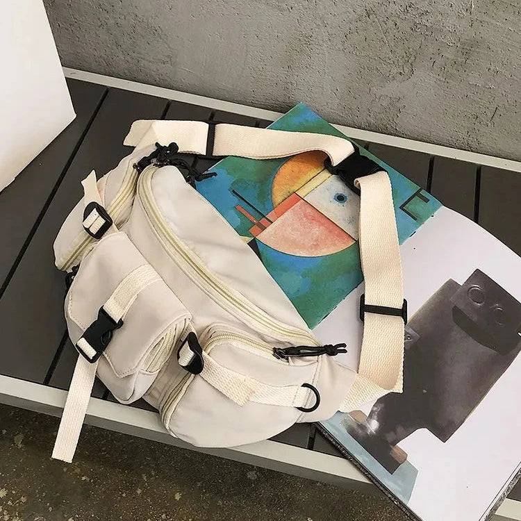 Bella | Women's Cream Multi-Pocket Crossbody Bum Travel Bag